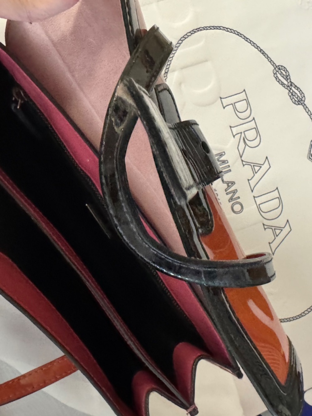 Vintage Prada šÆ% Authentic pinkish hues patent mini Bag with cards, dust bag set - Picture 17 of 17